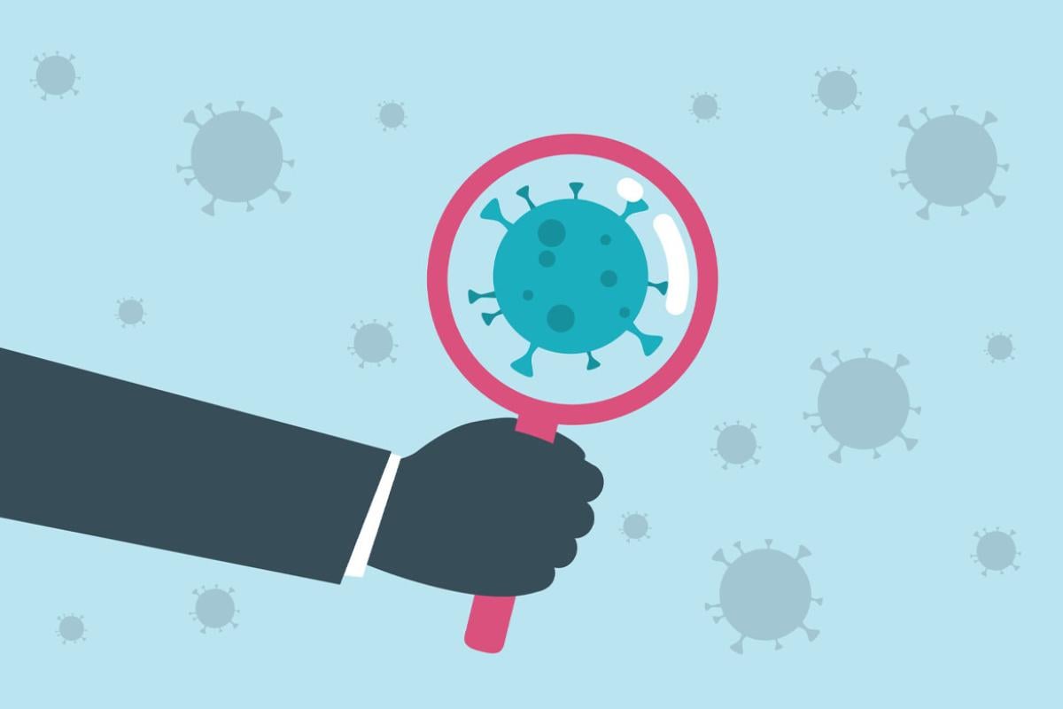Coronavirus cell under magnifying glass