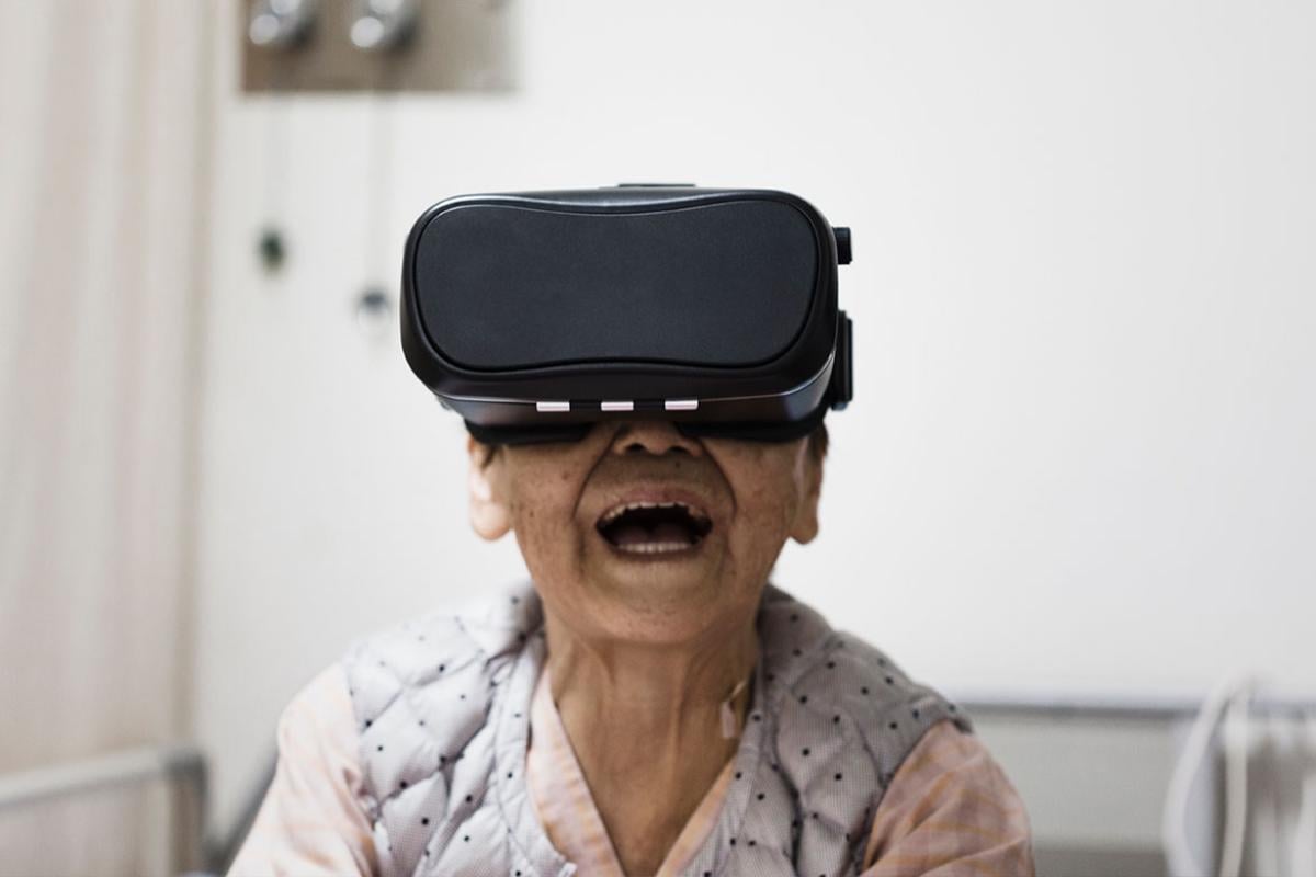 Person wearing a virtual reality headset