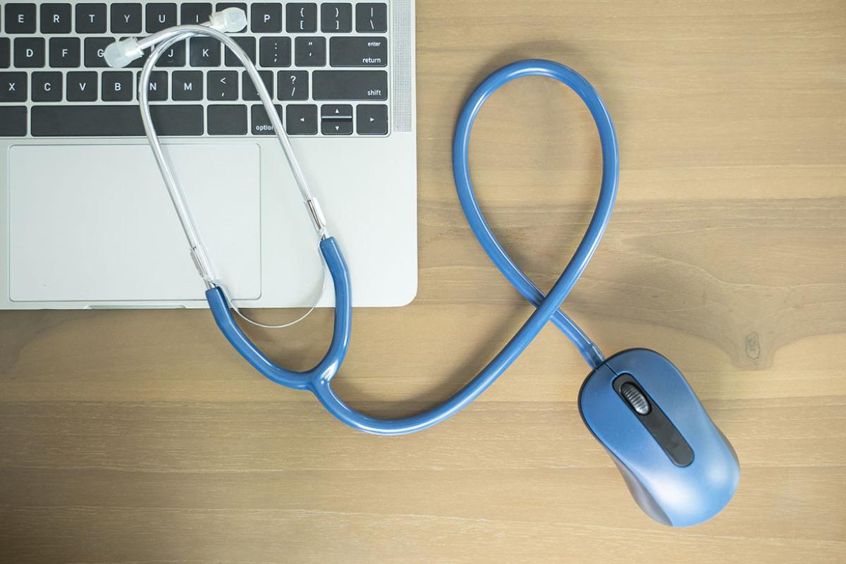 Stethoscope on laptop keyboard